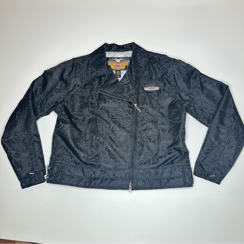 HARLEY DAVIDSON Satin Nylon Paisley Print Motorcycle Riding Jacket Crest Logo